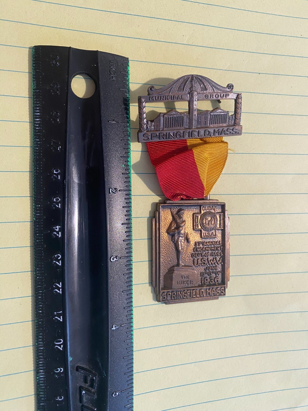1936 MEDAL BADGE 37TH ENCAMPMENT SPRINGFIELD - UNITED SPANISH WAR VETERANS USWV 1936 MEDAL BADGE 37TH ENCAMPMENT SPRINGFIELD - UNITED SPANISH WAR VETERANS USWV