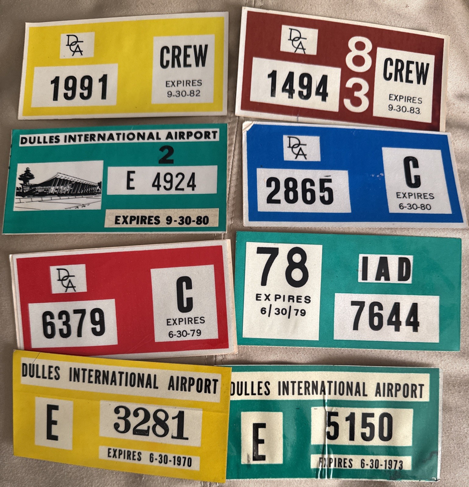 RARE VINTAGE Washington Dulles International DCA (UAL) CREW Expired Parking Tags RARE VINTAGE Washington Dulles International DCA (UAL) CREW Expired Parking Tags