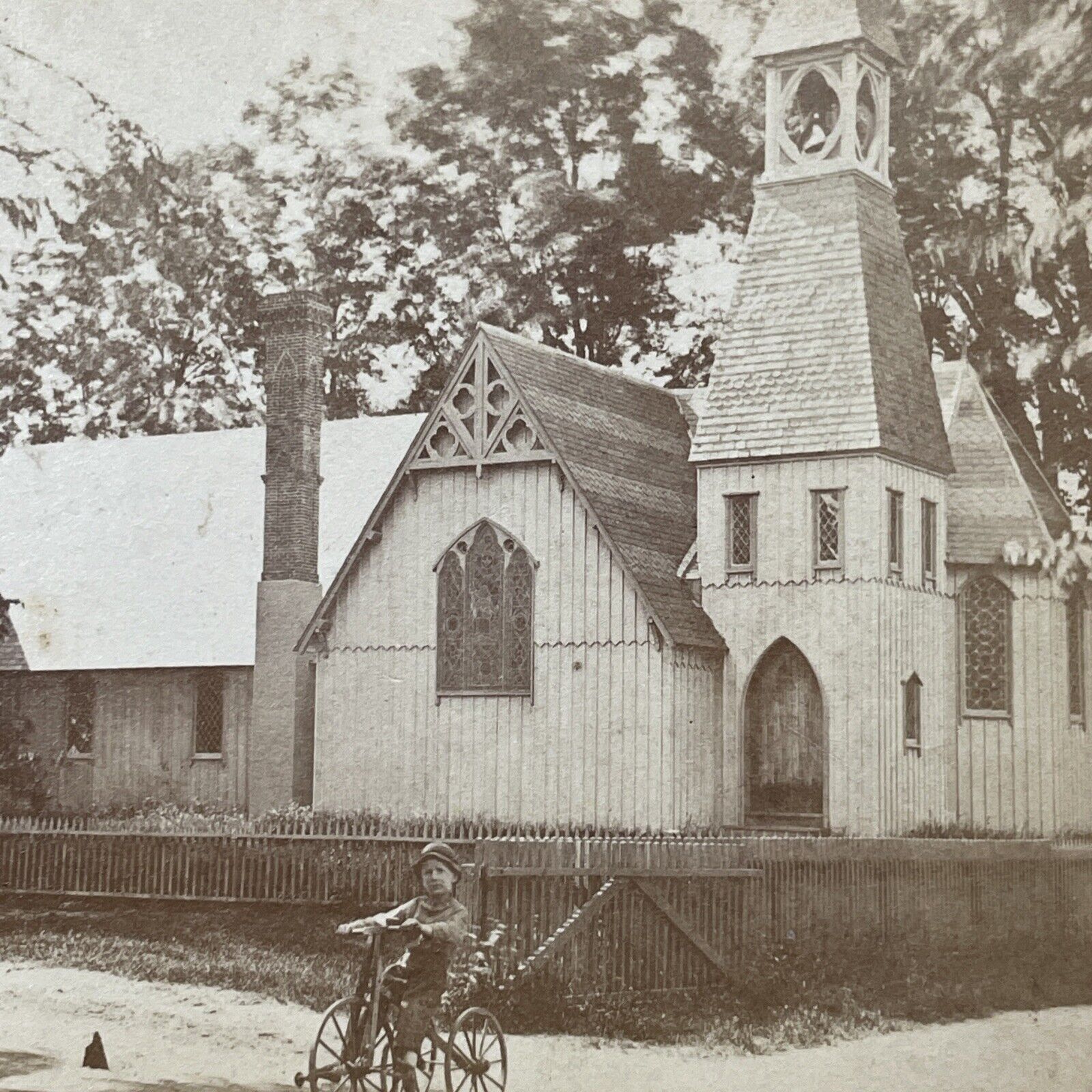 Antique 1871 St. Luke\'s Episcopal Church Charlestown Stereoview Photo Card V2073