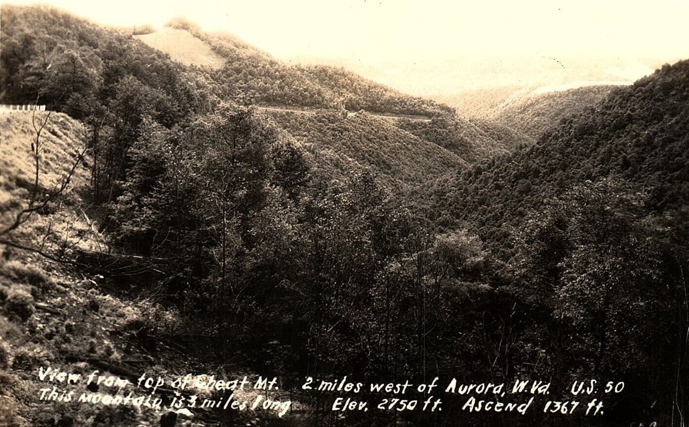 1940s AURORA WEST VIRGINIA CHEAT MT. U.S. 50 HWY PHOTO RPPC POSTCARD 44-193