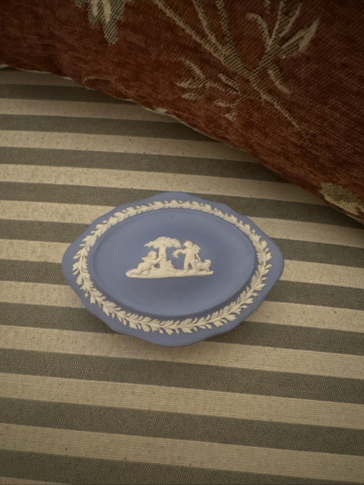 Wedgwood England Blue Jasperware Oval Covered Dresser Box Trinket Jar Wedgwood England Blue Jasperware Oval Covered Dresser Box Trinket Jar