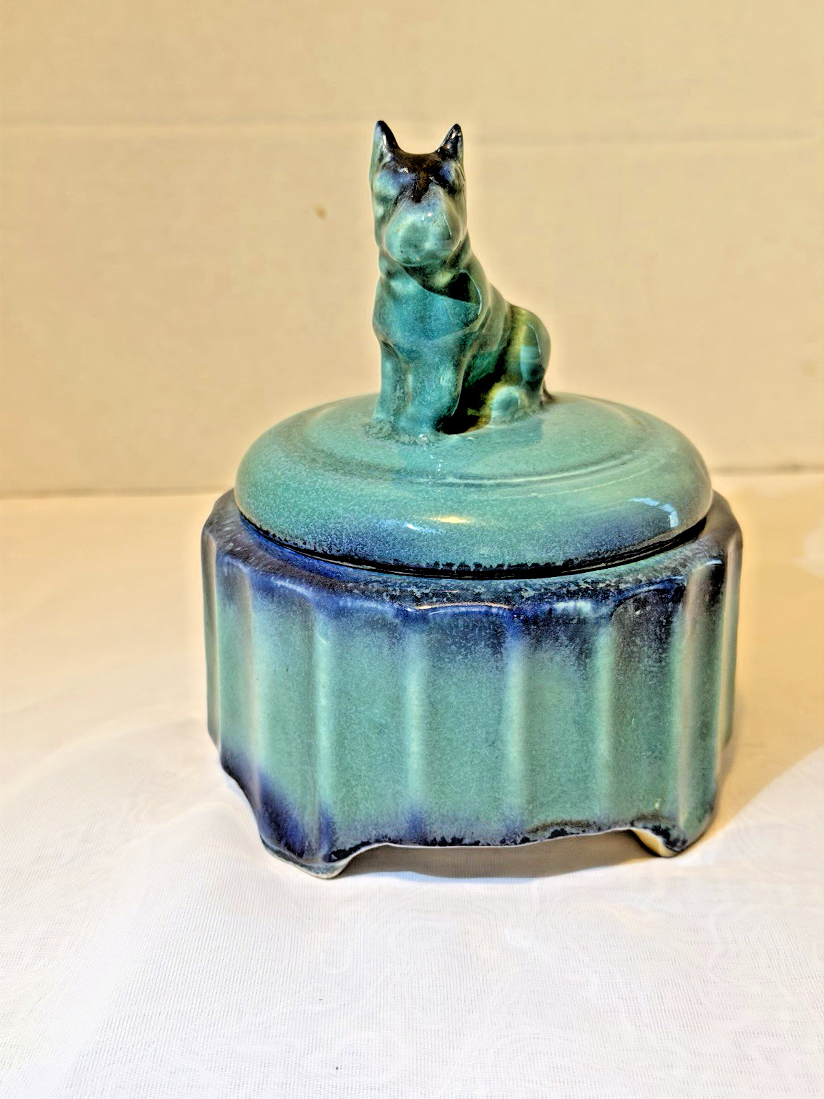 Art Deco Ceramic Powder Jar Scottie Dog Marked Ramses Germany Art Deco Ceramic Powder Jar Scottie Dog Marked Ramses Germany