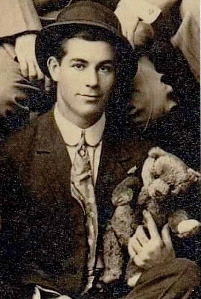 Young Man in Suit Sitting With His Teddy Bear snapshot gay man's collection 5x7