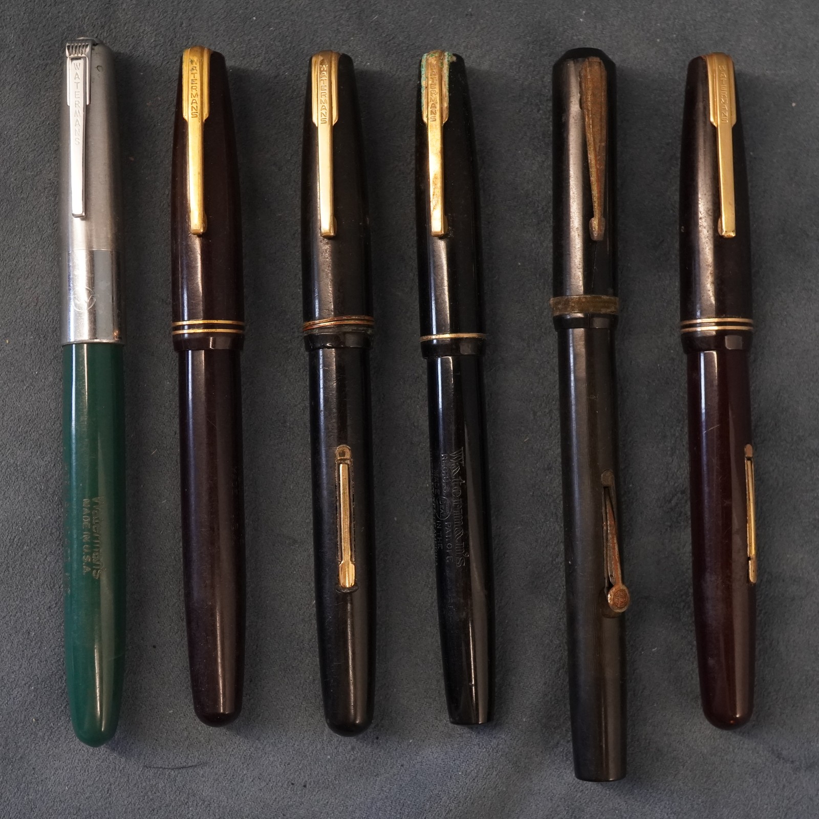 Lot of 6 Vintage Waterman Fountain Pens with 14k Nibs, For Parts or Repair