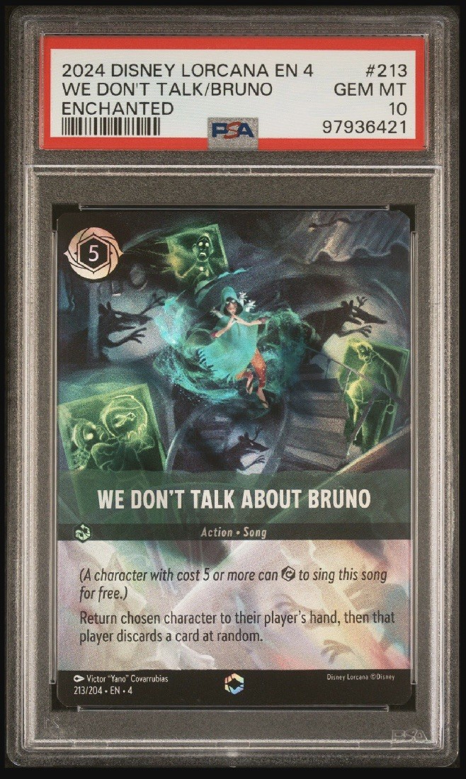 2024 Disney Lorcana EN 4 We Don’t Talk About Bruno #213 Enchanted PSA 10 2024 Disney Lorcana EN 4 We Don’t Talk About Bruno #213 Enchanted PSA 10