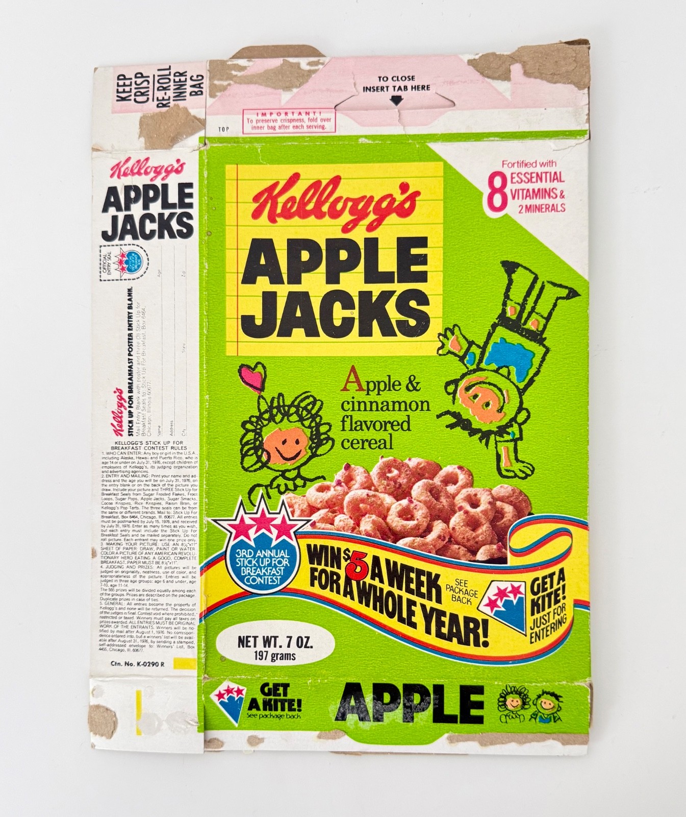 Vintage 1976 Kellogg\'s Apple Jacks Cereal Box Kite Premium Kids Food Advertising Vintage 1976 Kellogg\'s Apple Jacks Cereal Box Kite Premium Kids Food Advertising