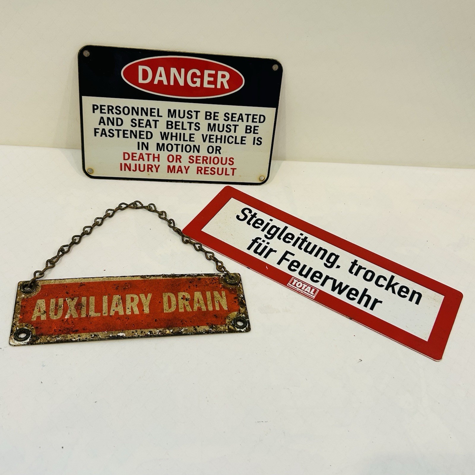 VTG Metal, Plastic Fire Department Signs Plaques Auxiliary Drain Danger Lot Of 3 VTG Metal, Plastic Fire Department Signs Plaques Auxiliary Drain Danger Lot Of 3