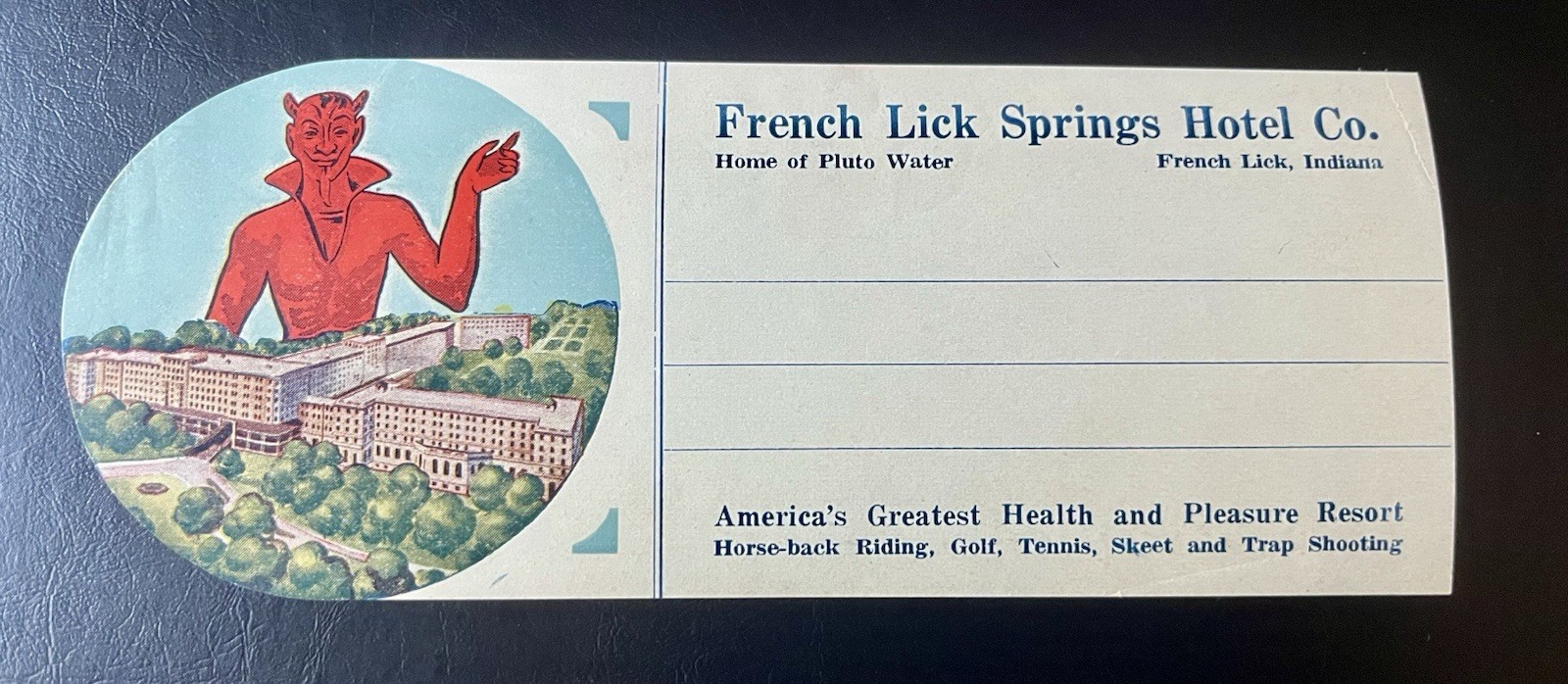 French Lick Springs Hotel Luggage Label Original 1930’s Indiana U.S.A French Lick Springs Hotel Luggage Label Original 1930’s Indiana U.S.A