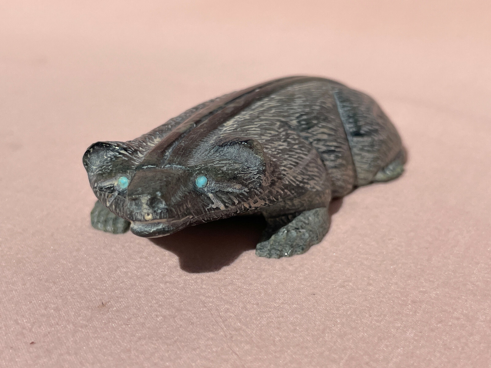 Zuni N.M. Artist Herbert Him, Green Serpentine Badger Finely Detailed Zuni N.M. Artist Herbert Him, Green Serpentine Badger Finely Detailed