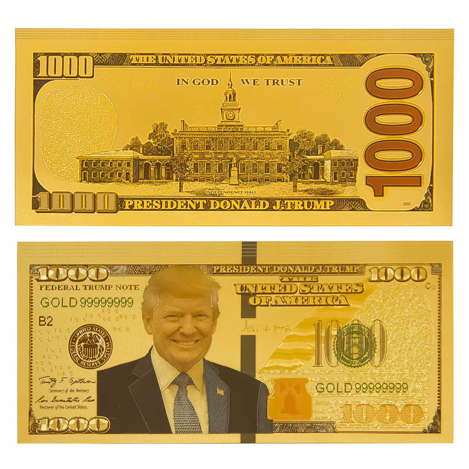 10X President Donald Trump Colorized $1000 Dollar Bill Gold Foil Banknote New