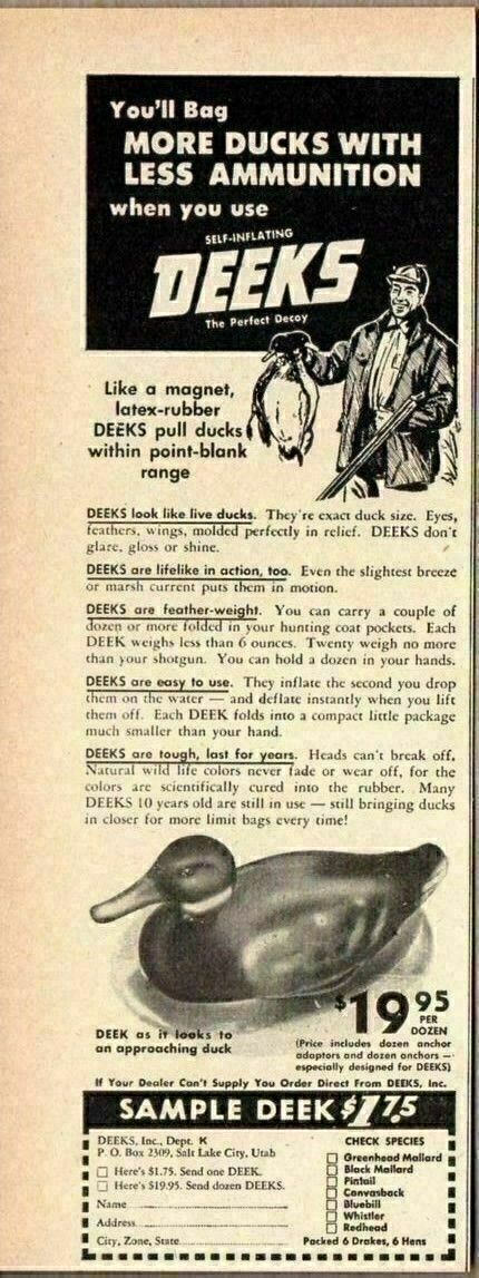 1951 Print Ad Deeks Self Inflating Latex-Rubber Duck Decoys Salt Lake City,Utah