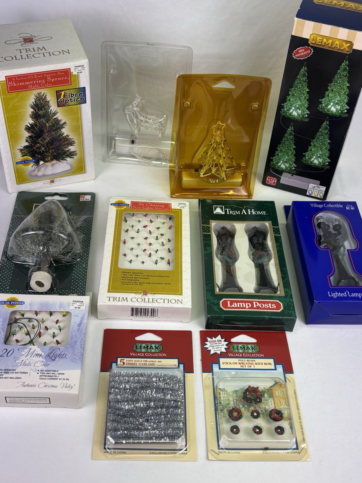 Vintage Christmas Village Accessories Lot Lemax Trim A Home Lighted Trees Lamps