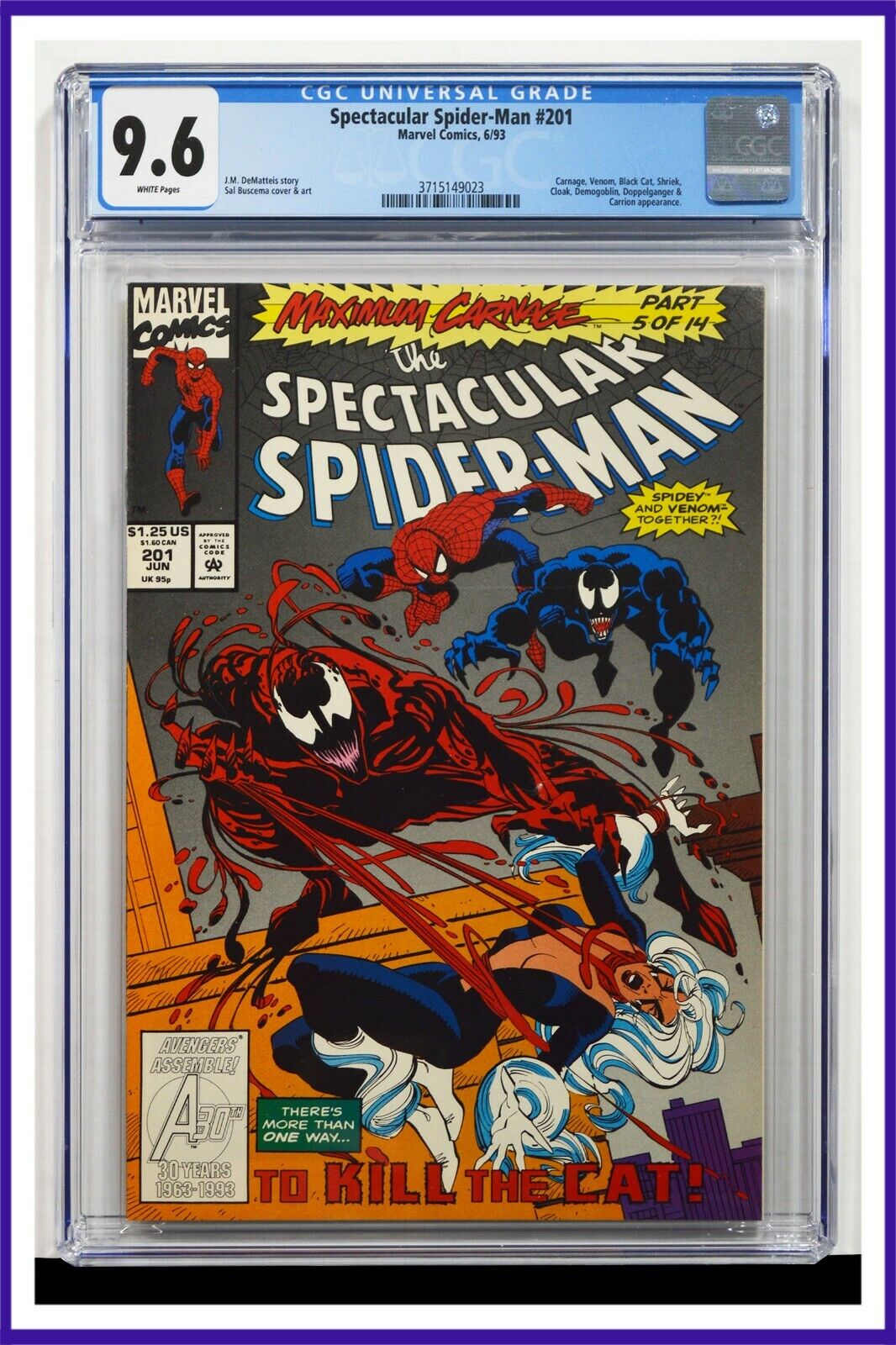 Spectacular Spider-Man #201 CGC Graded 9.6 Marvel 1993 White Pages Comic Book.