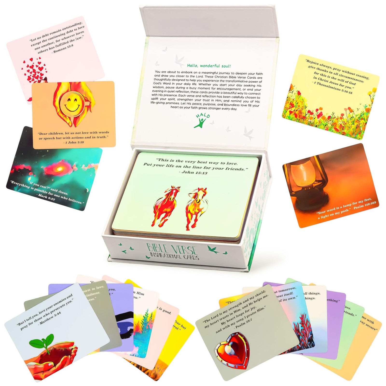 HALD Bible Verse Cards - 60 Dual-Sided Scripture Cards with Reflections