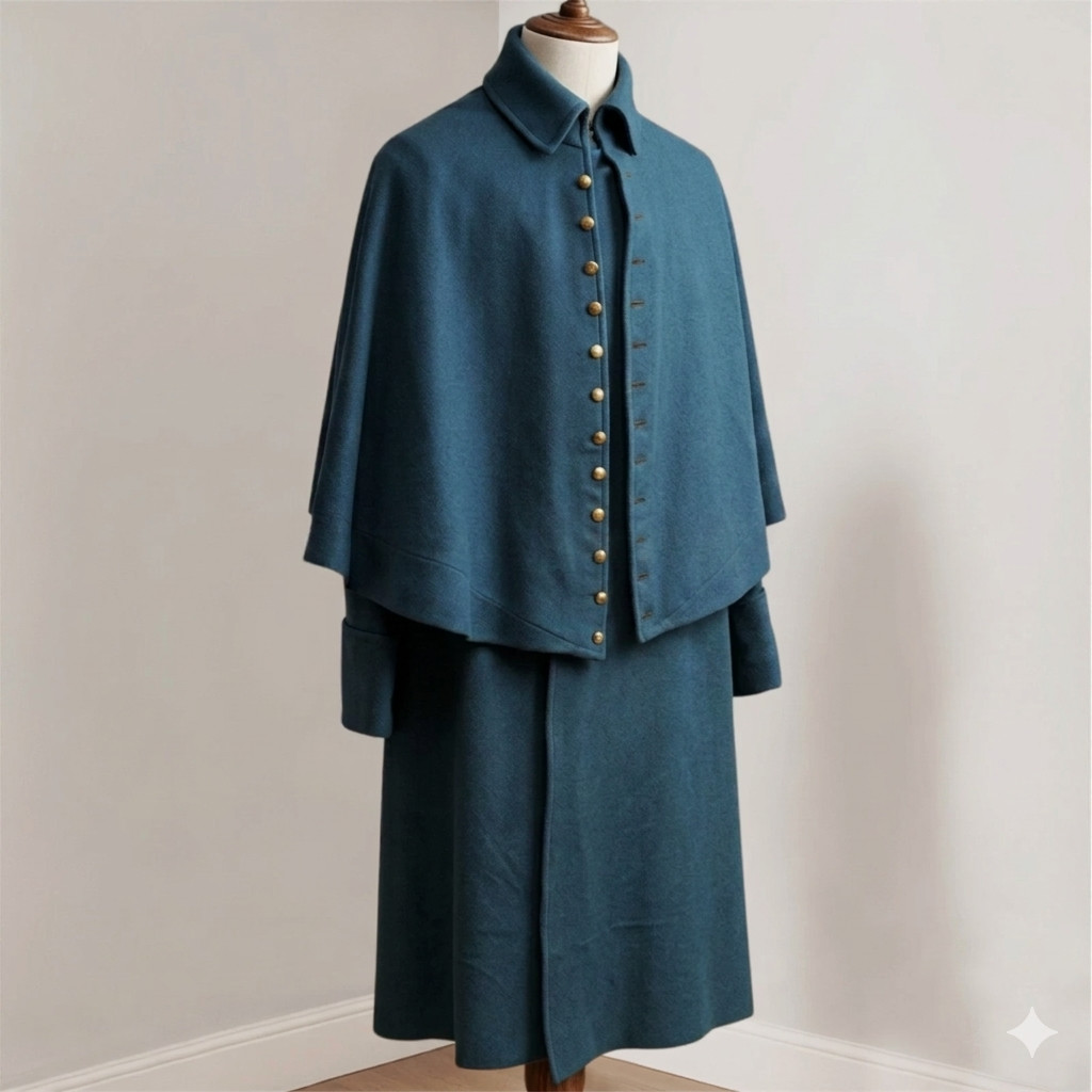 Men's Sky Blue Wool Inverness Cape Coat | Civil War Union Mounted Greatcoat Men's Sky Blue Wool Inverness Cape Coat | Civil War Union Mounted Greatcoat
