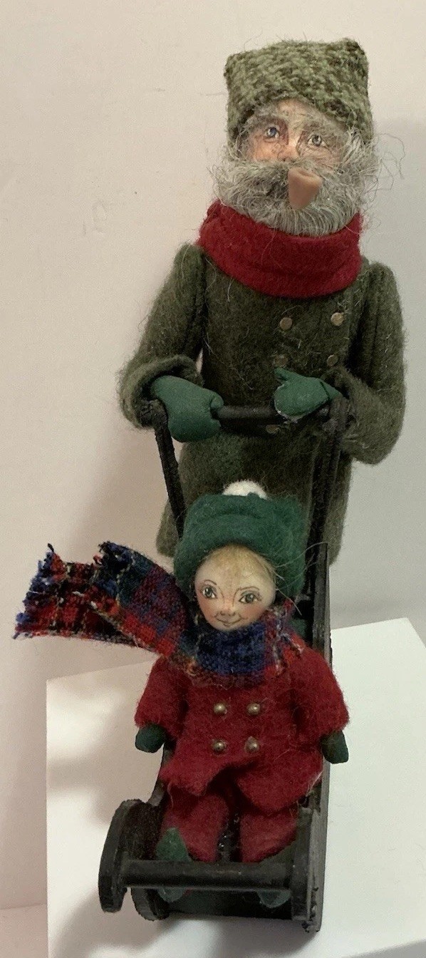 GLADYS BOALT ORNAMENT GRANDFATHER SKATER W/ GRANDKID IN SLED SIGNED 2002 RARE GLADYS BOALT ORNAMENT GRANDFATHER SKATER W/ GRANDKID IN SLED SIGNED 2002 RARE