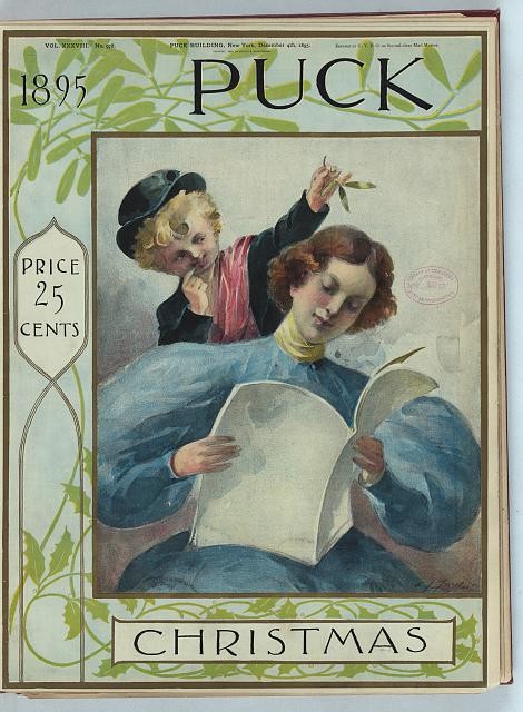 Photo:Puck Christmas Cover 1895 Mistletoe Reading Woman Charles Jay Taylor