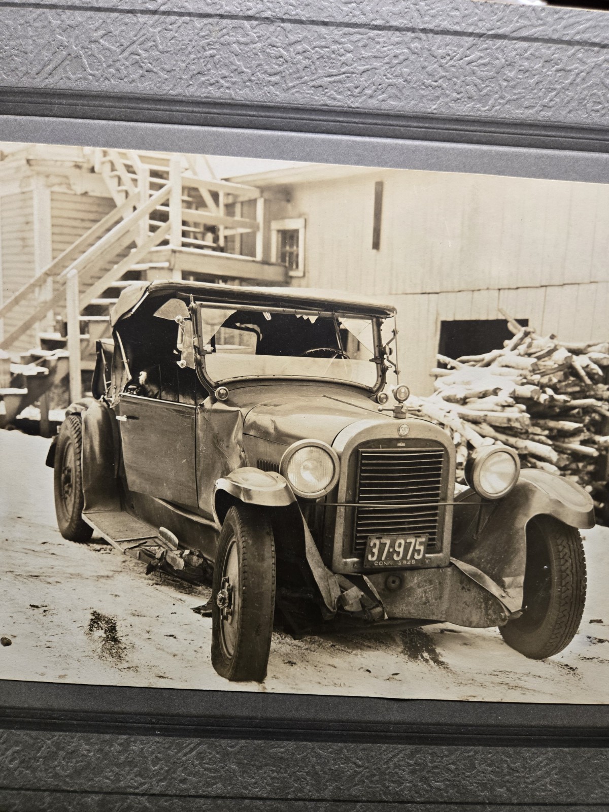 Vintage 1928 Wrecked Car Accident Automobile Courthouse Court Case Cabinet Photo Vintage 1928 Wrecked Car Accident Automobile Courthouse Court Case Cabinet Photo
