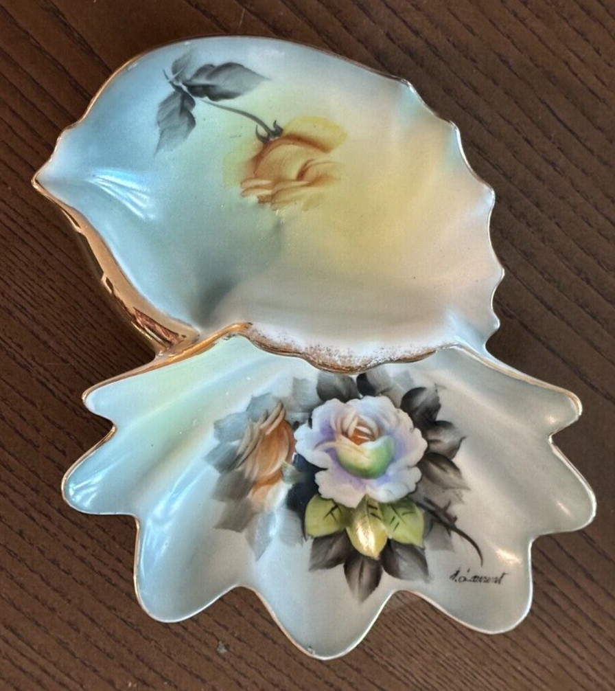 Vintage Hand Painted Gold Trim Yellow Green Purple Arnart Signed Numbered Dish Vintage Hand Painted Gold Trim Yellow Green Purple Arnart Signed Numbered Dish