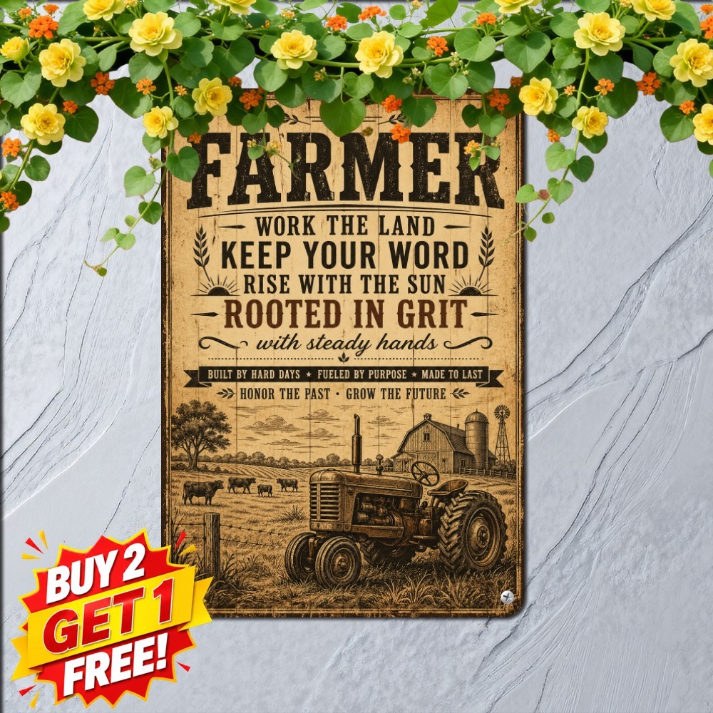 vintage farmer quote poster sepia farm landscape barn