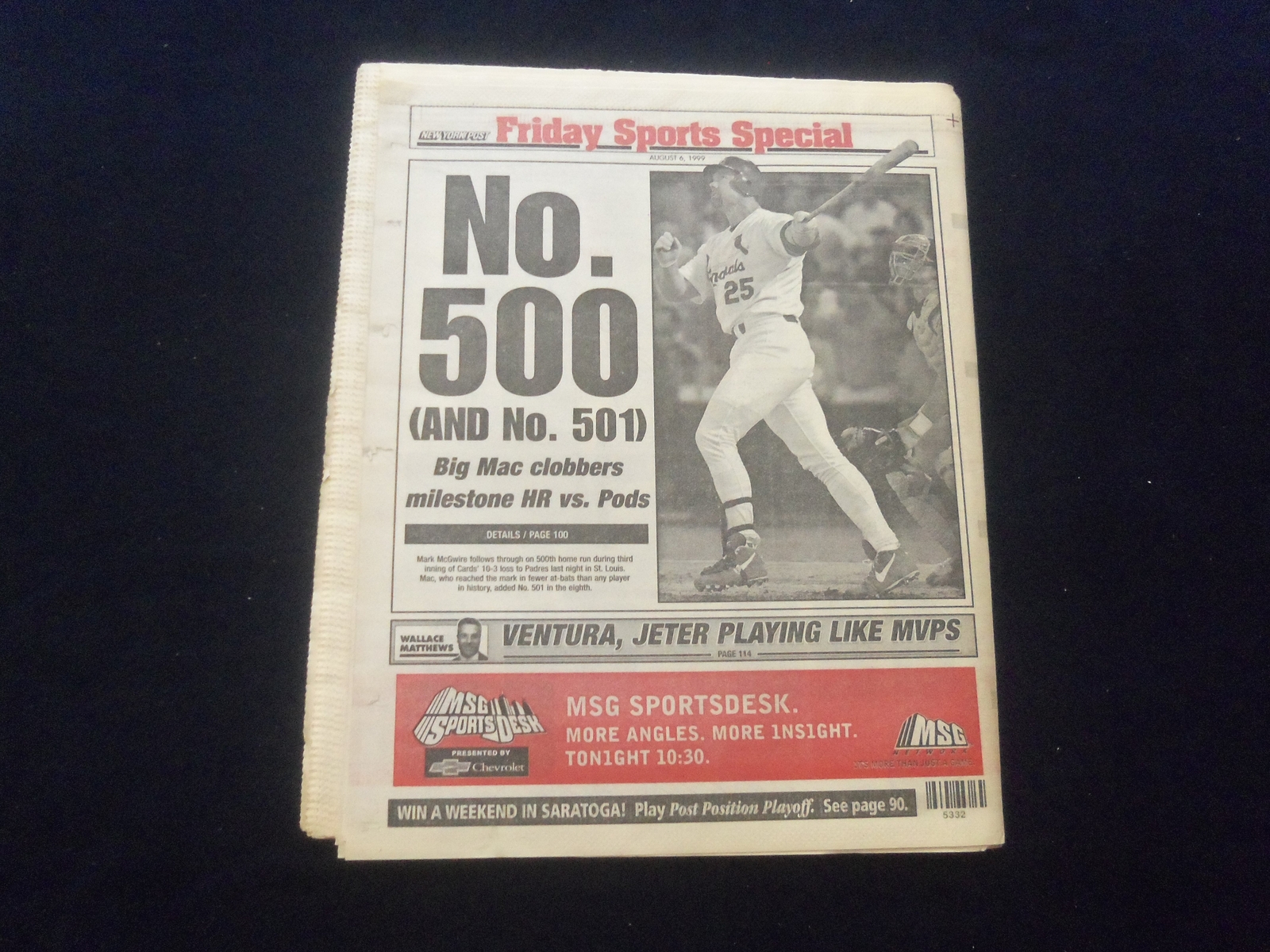 1999 AUGUST 6 NEW YORK POST NEWSPAPER - MARK MCGWIRE HITS HR #500 - NP 6081 1999 AUGUST 6 NEW YORK POST NEWSPAPER - MARK MCGWIRE HITS HR #500 - NP 6081