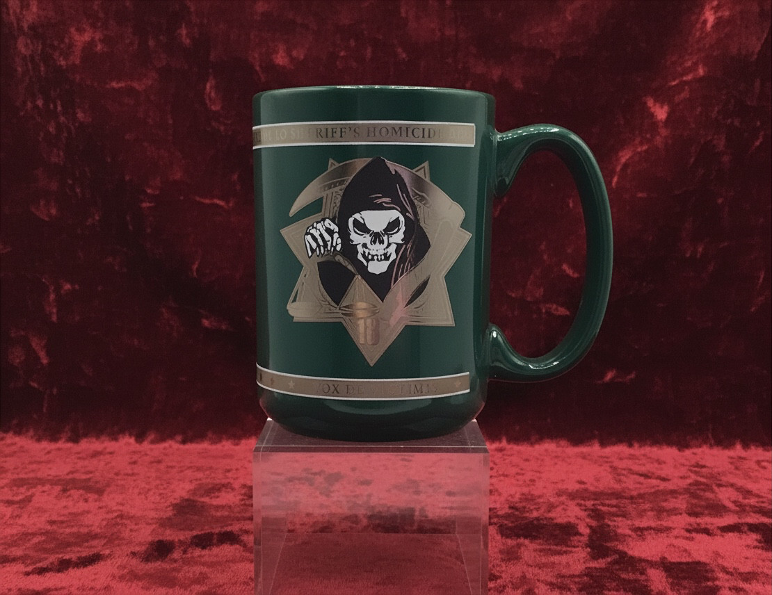 2014 San Diego Sheriff Homicide Mug Skeleton Grim Reaper Coffee Cup, Oddity