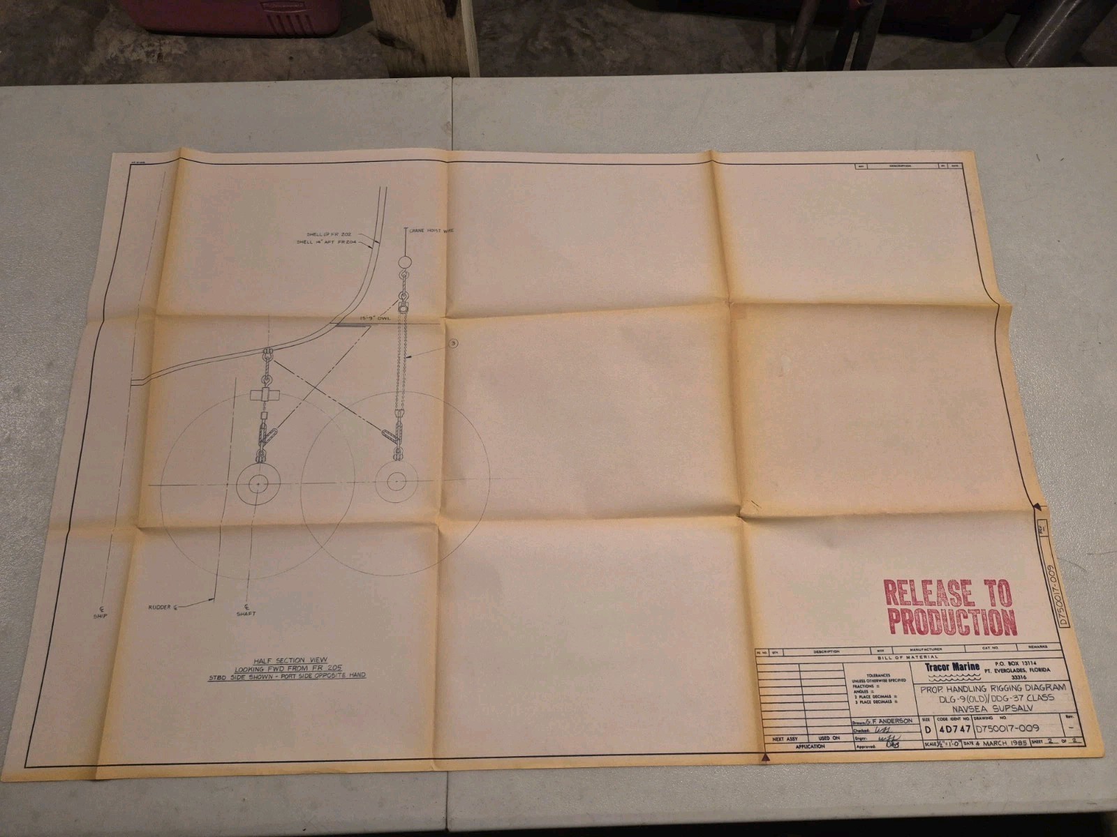 Vintage 1985 US Navy DDG-37 Farragut Class Propeller Rigging Blueprint Sheet 2