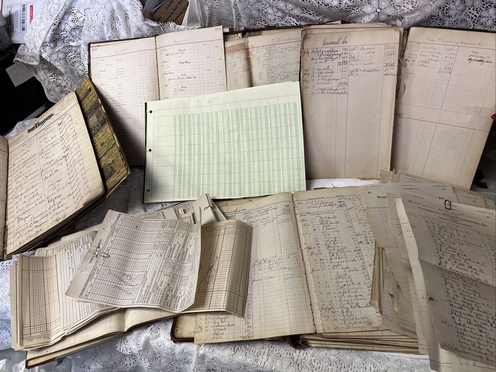 Antique Merchants Ledger Account Handwritten Pages Mix Sz 1908-1955 Junk Journal