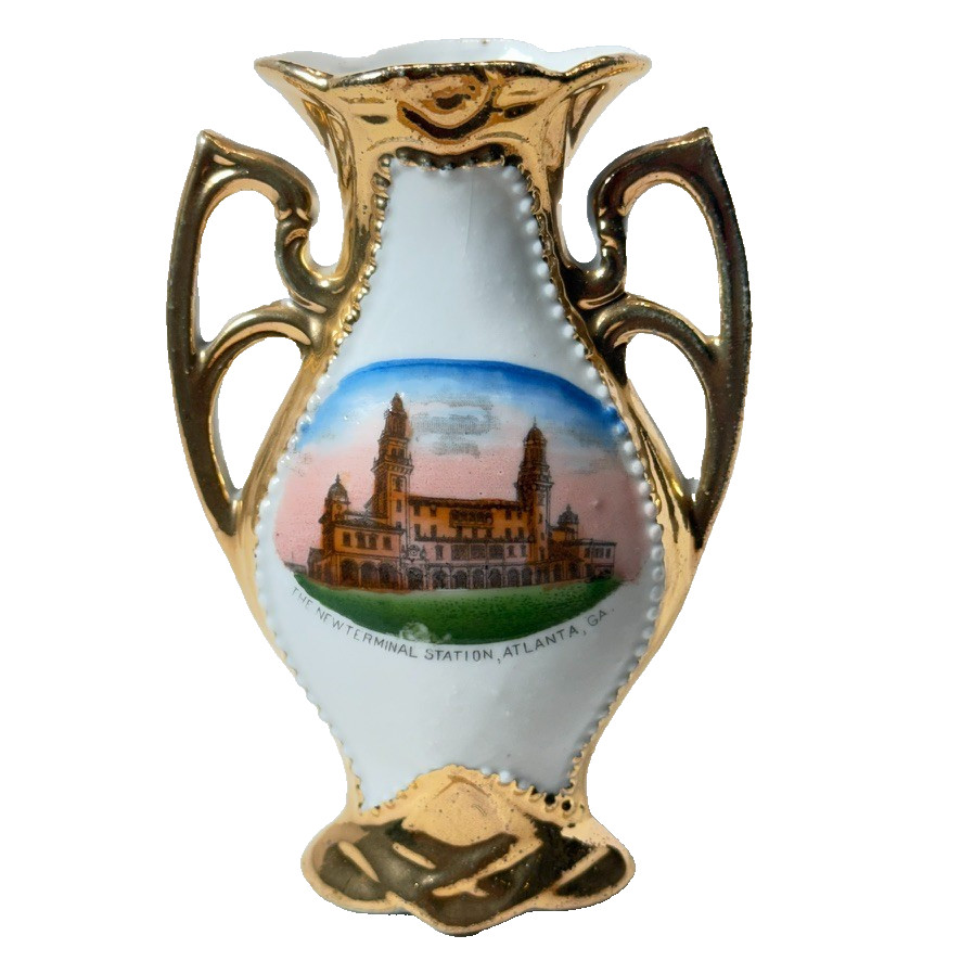 TERMINAL STATION - ATLANTA Georgia GA ANTIQUE Souvenir TRINKET GOLD VASE TERMINAL STATION - ATLANTA Georgia GA ANTIQUE Souvenir TRINKET GOLD VASE