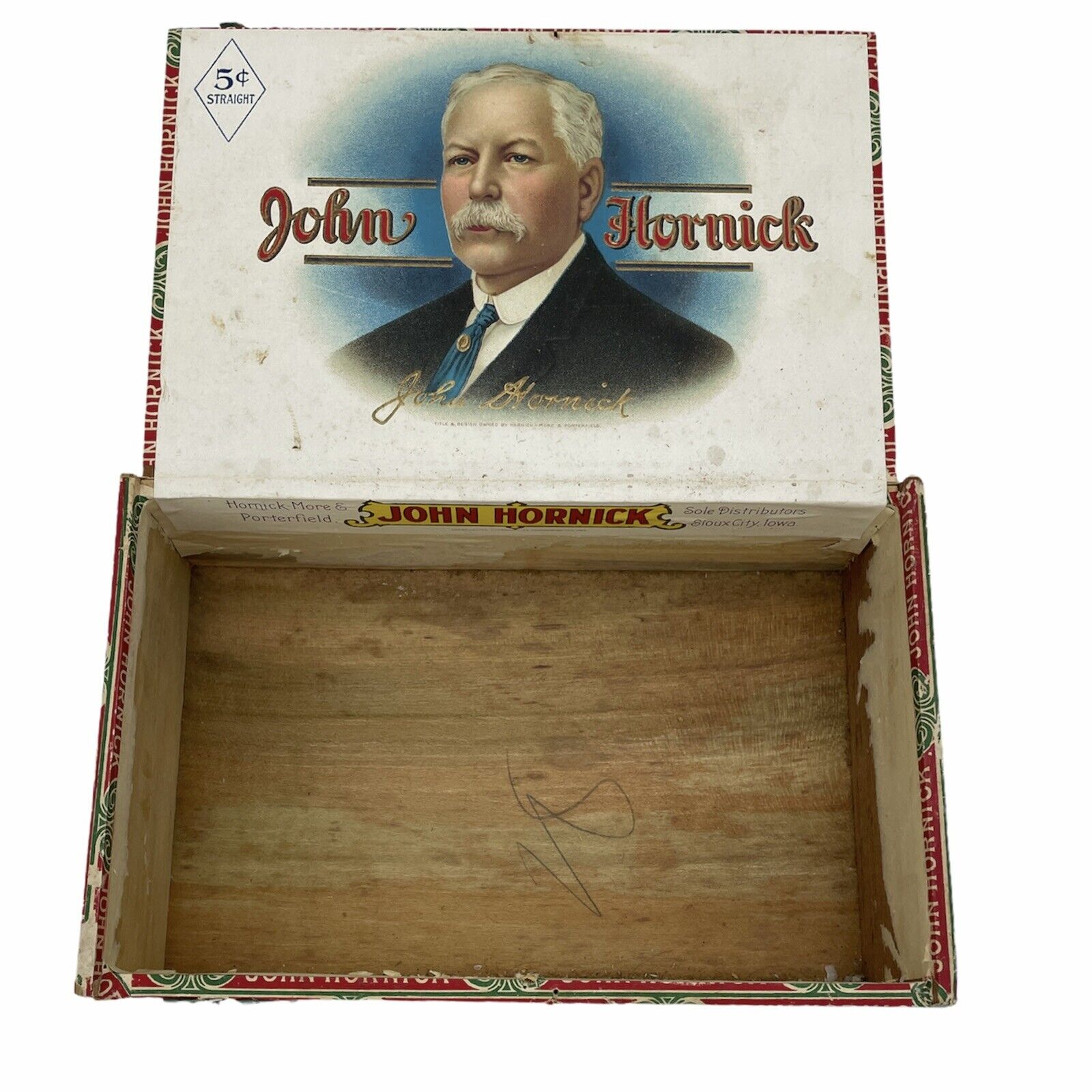 Rare John Hornick Litho Wooden 5C Junior Cigar Box Sioux City, IA Early 1900s