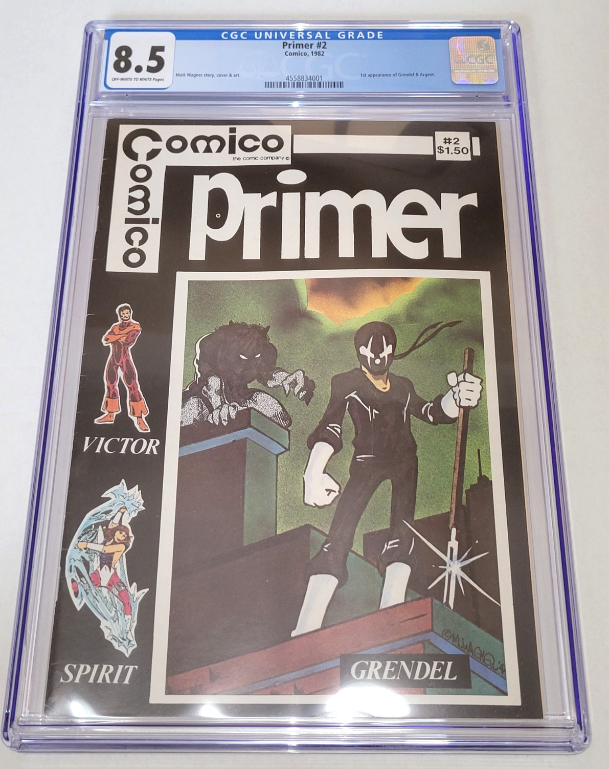 Primer #2 CGC 8.5 VF+ Comico 1982 1st Appearance of Grendel and Argent