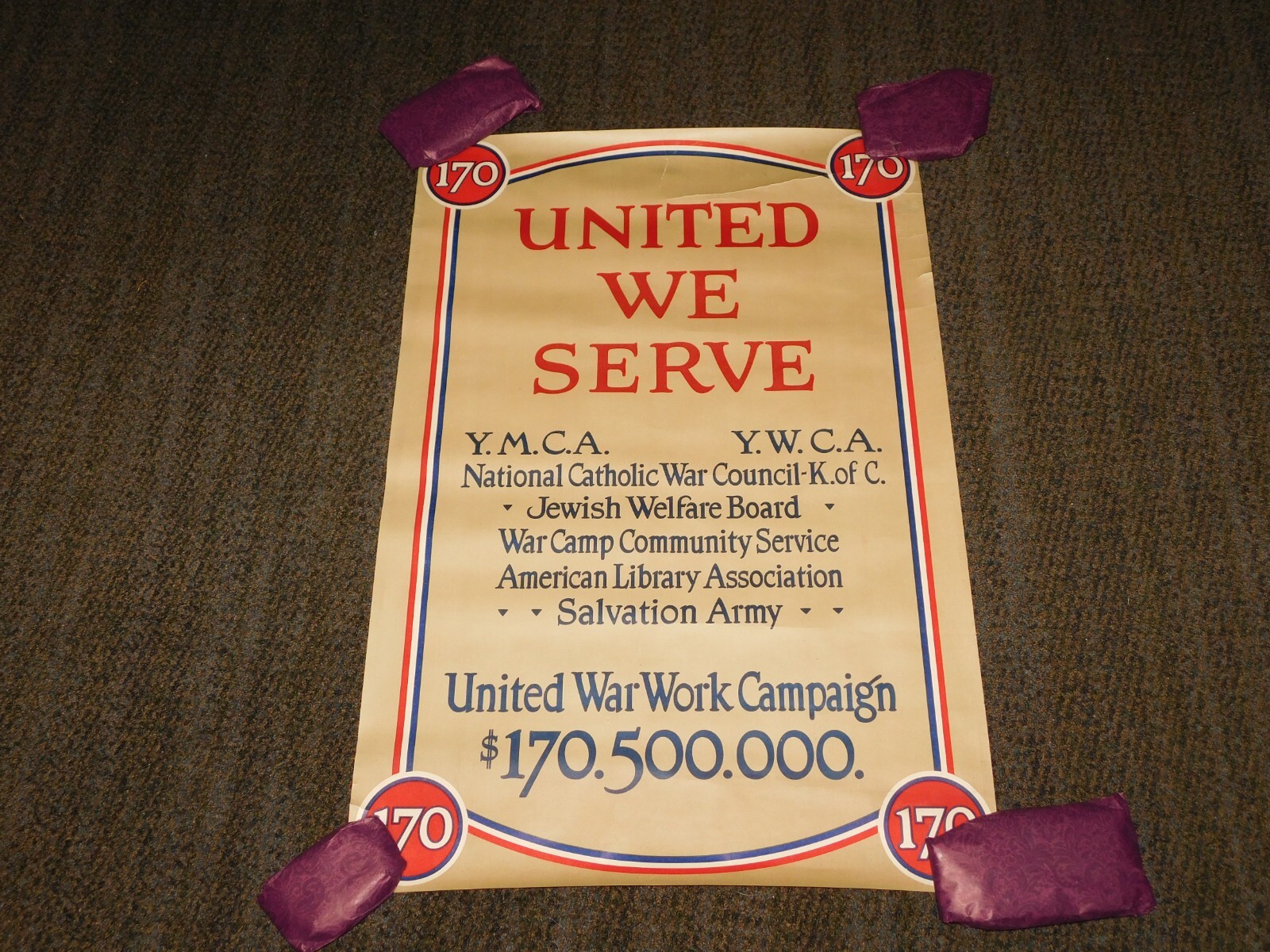 VINTAGE WWI WORLD WAR 1 UNITED WE SERVE YMCA YWCA WAR WORK CAMPAIGN 170 POSTER VINTAGE WWI WORLD WAR 1 UNITED WE SERVE YMCA YWCA WAR WORK CAMPAIGN 170 POSTER
