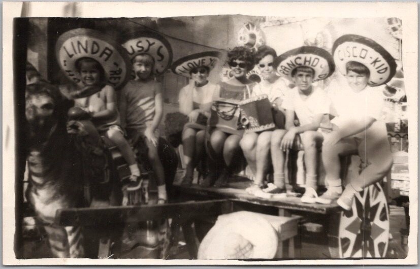 c1960s TIJUANA, Mexico Photo RPPC Postcard - Ladies & Kids on Donkey Cart