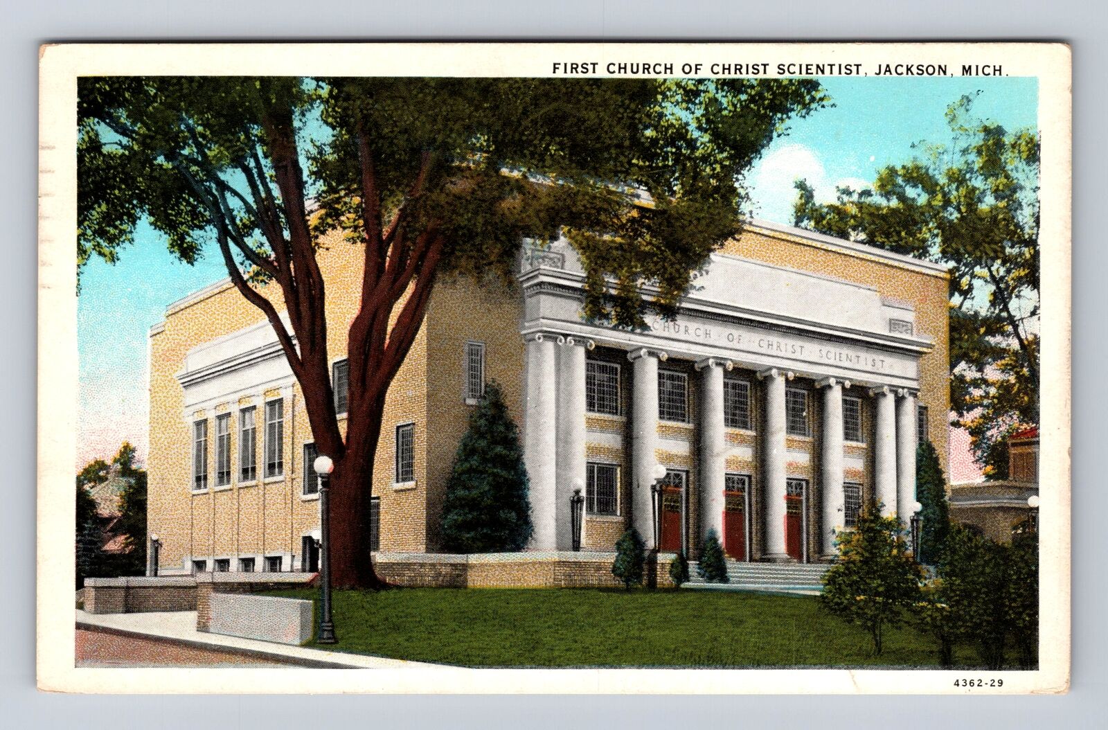 Jackson MI-Michigan, First Church of Christ Scientist, Vintage c1945 Postcard