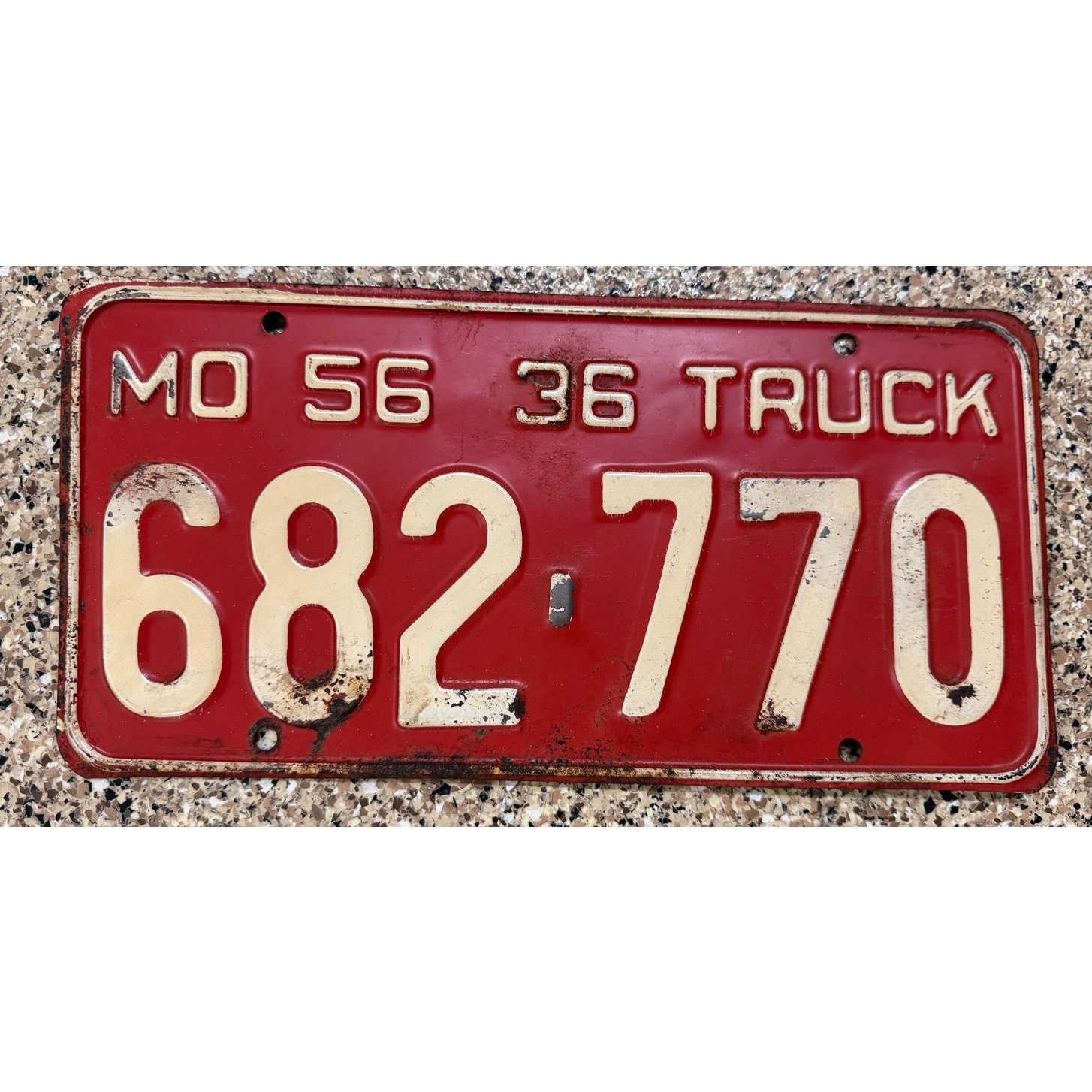 1963 Missouri Trailer License Plate 987-70 Vintage Red Embossed Original Tag