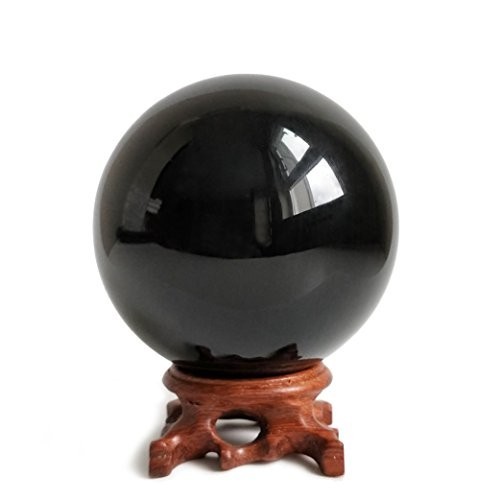 Obsidian Crystal Ball 90mm Natural Stone with Wooden Stand & Pouch