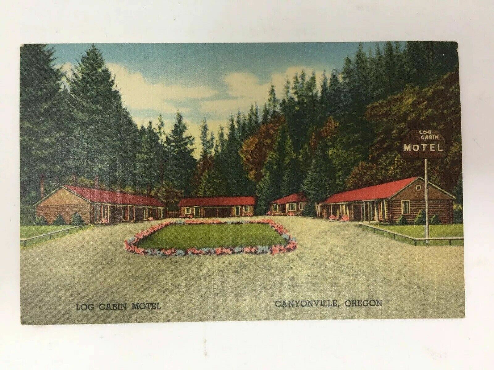 Canyonville Oregon Log Cabin Motel Postcard Linen Highway 99 Canyonville Oregon Log Cabin Motel Postcard Linen Highway 99