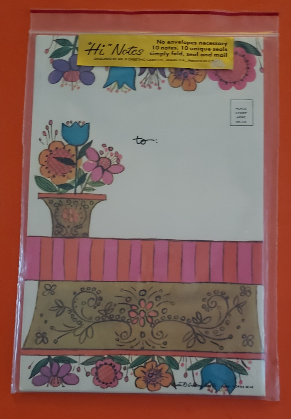 Vtg Hi Notes Fold-and-Seal Stationery 1960s Flower Power Mod Artwork NOS