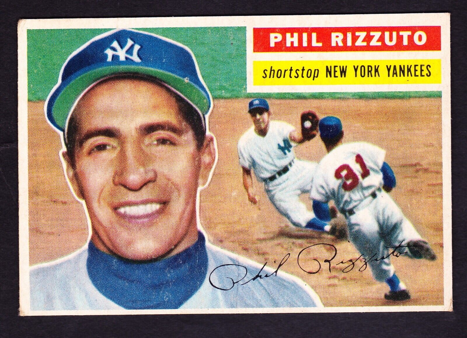 1956 TOPPS #113 PHIL RIZZUTO YANKEES GRAY BACK