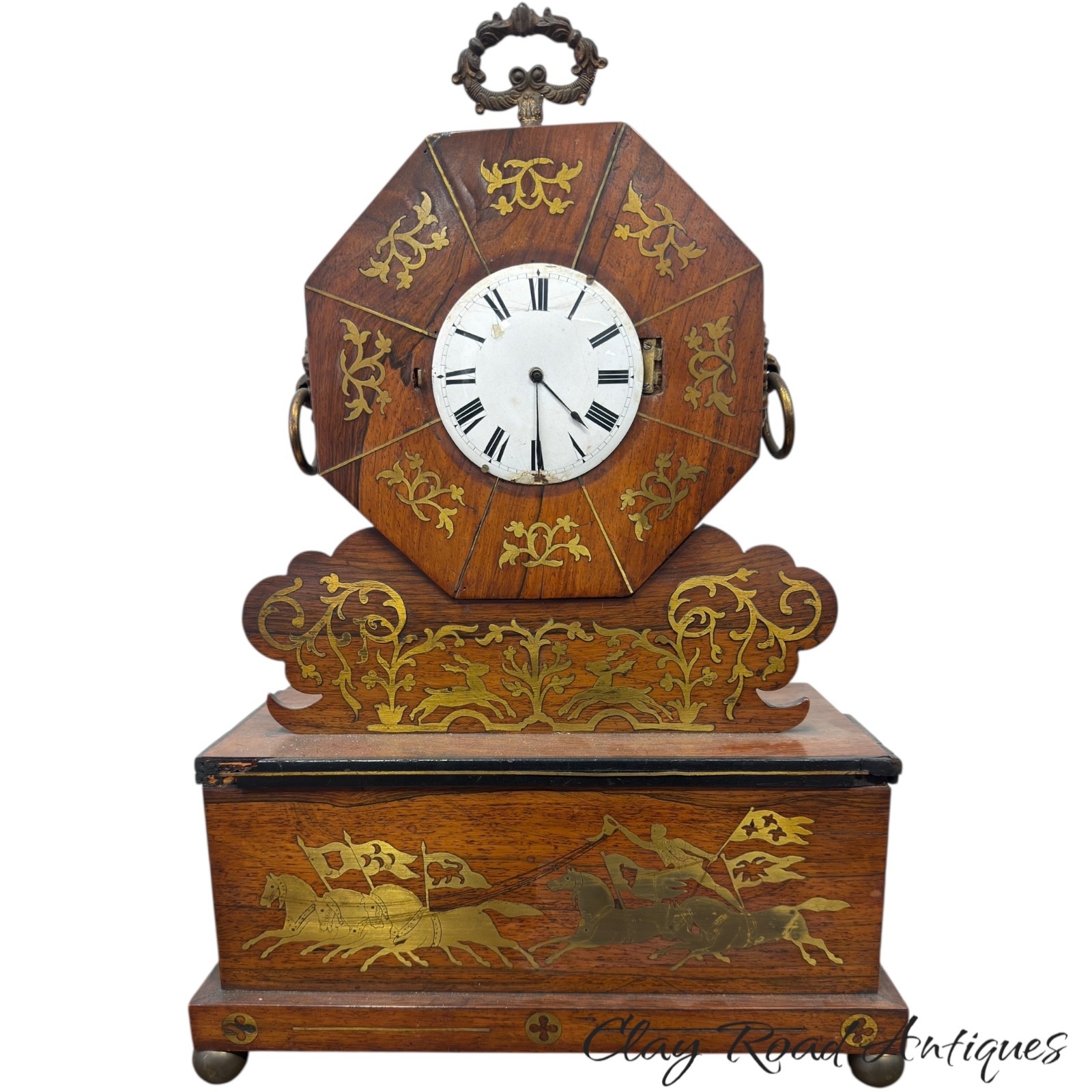 Antique regency rosewood brass inlaid mantle clock 1810 original Antique regency rosewood brass inlaid mantle clock 1810 original