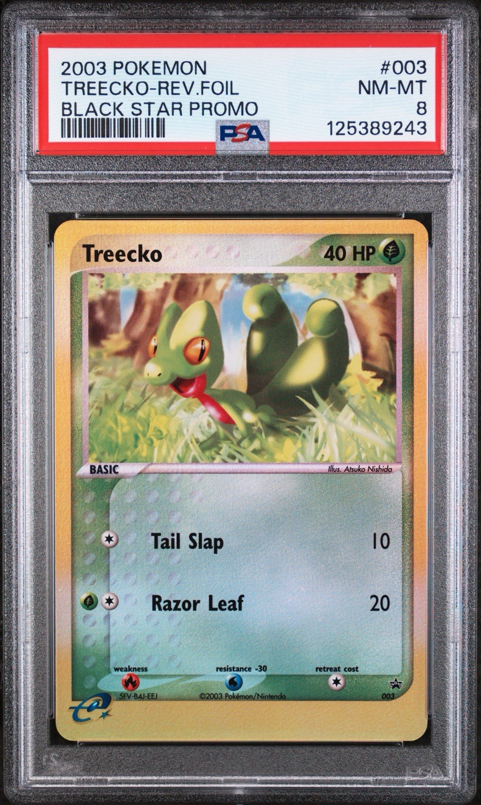 2003 POKEMON BLACK STAR PROMO #003 TREECKO REVERSE FOIL PSA 8 2003 POKEMON BLACK STAR PROMO #003 TREECKO REVERSE FOIL PSA 8