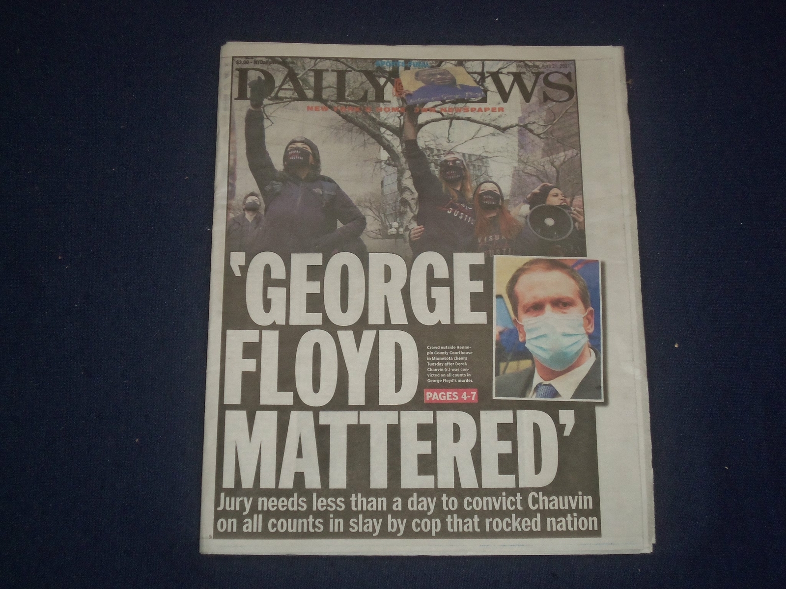 2021 APRIL 21 NEW YORK DAILY NEWS NEWSPAPER - DEREK CHAUVIN CONVICTED OF MURDER 2021 APRIL 21 NEW YORK DAILY NEWS NEWSPAPER - DEREK CHAUVIN CONVICTED OF MURDER