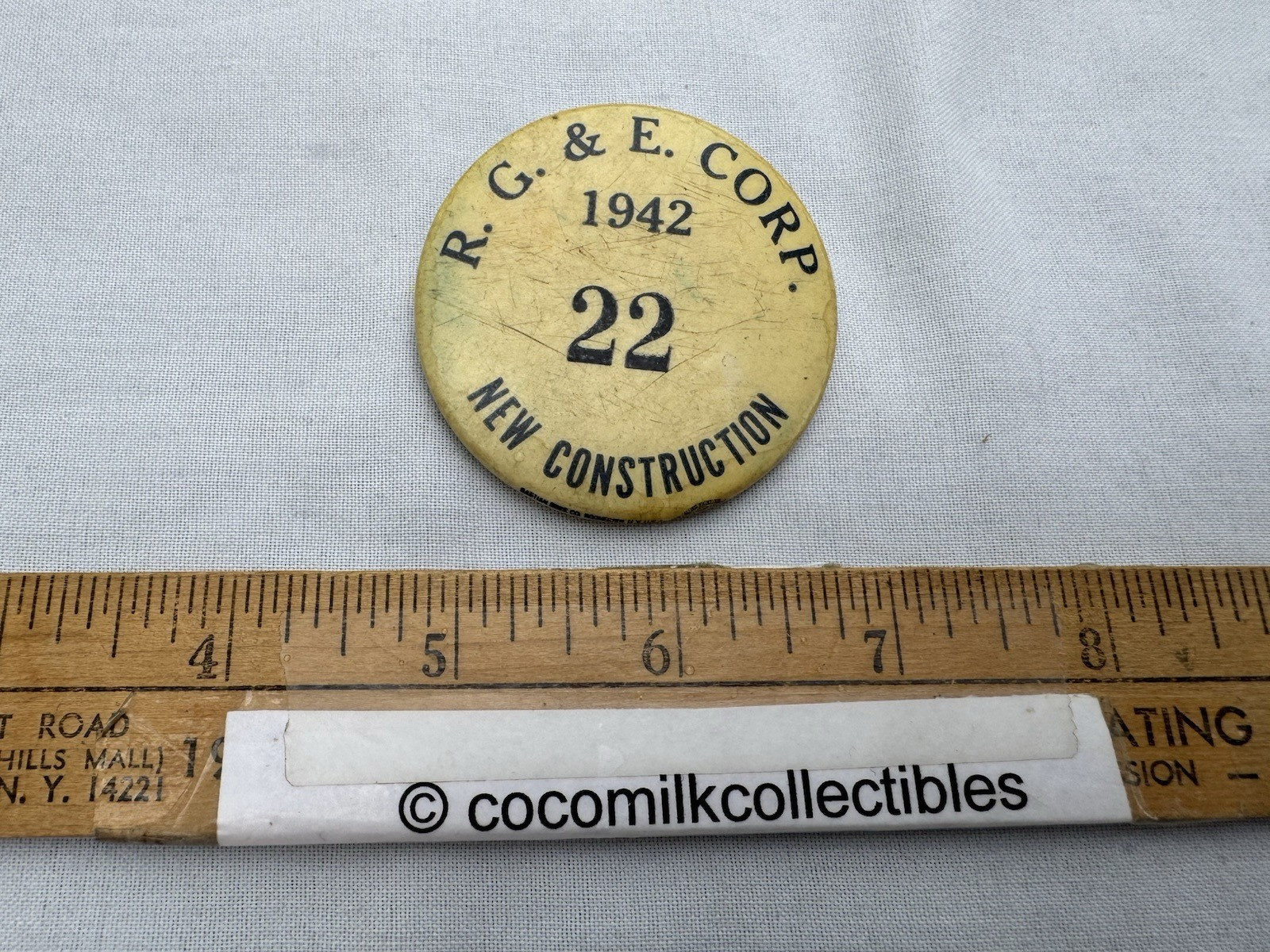 Vintage 1942 Pin Back Button RG&E Corp New Construction Rochester Gas Electric Vintage 1942 Pin Back Button RG&E Corp New Construction Rochester Gas Electric