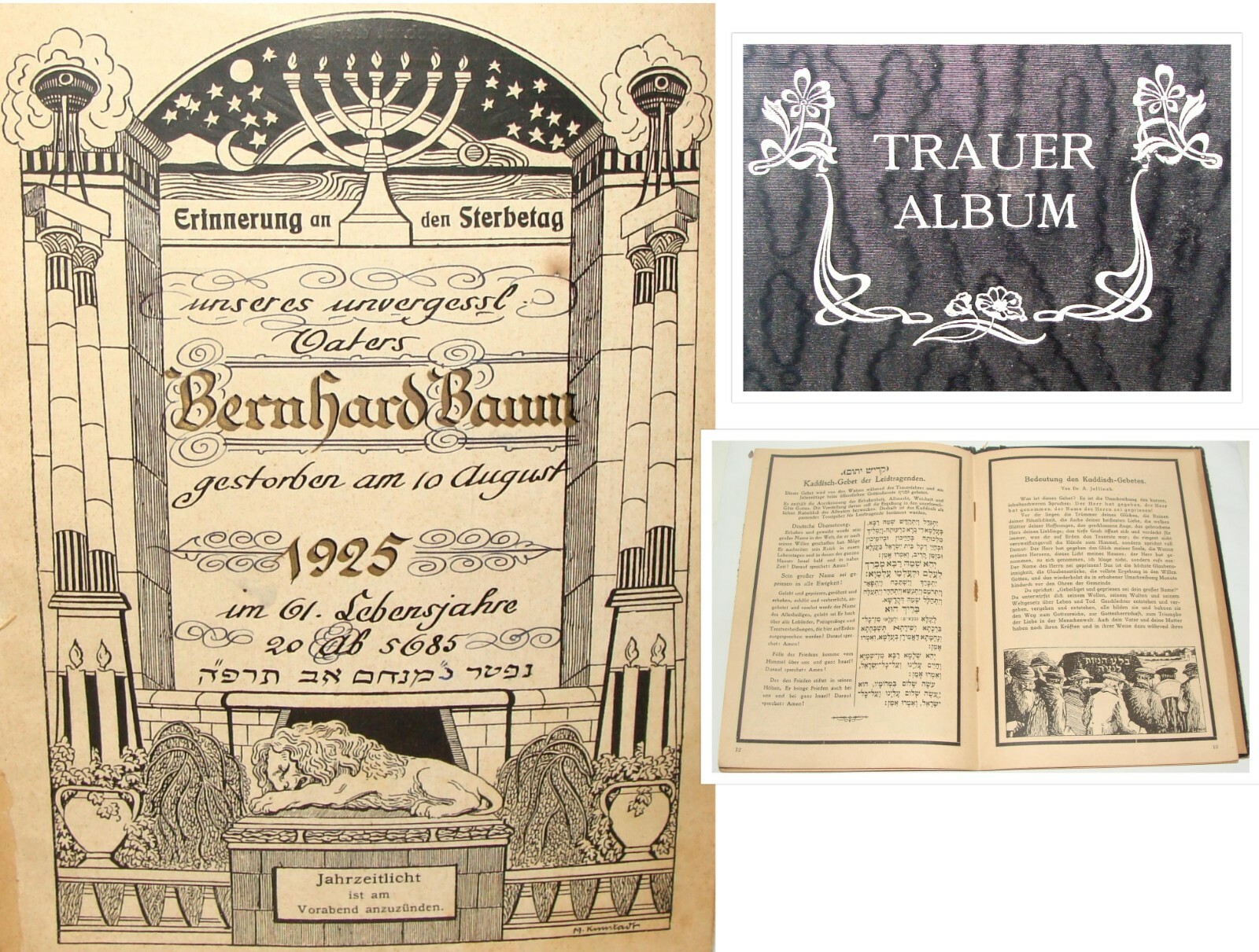 Jewish Judaica Trauer Album Yahrzeit Deceased BERHANRD BAUM Vienna Austria 1925 Jewish Judaica Trauer Album Yahrzeit Deceased BERHANRD BAUM Vienna Austria 1925
