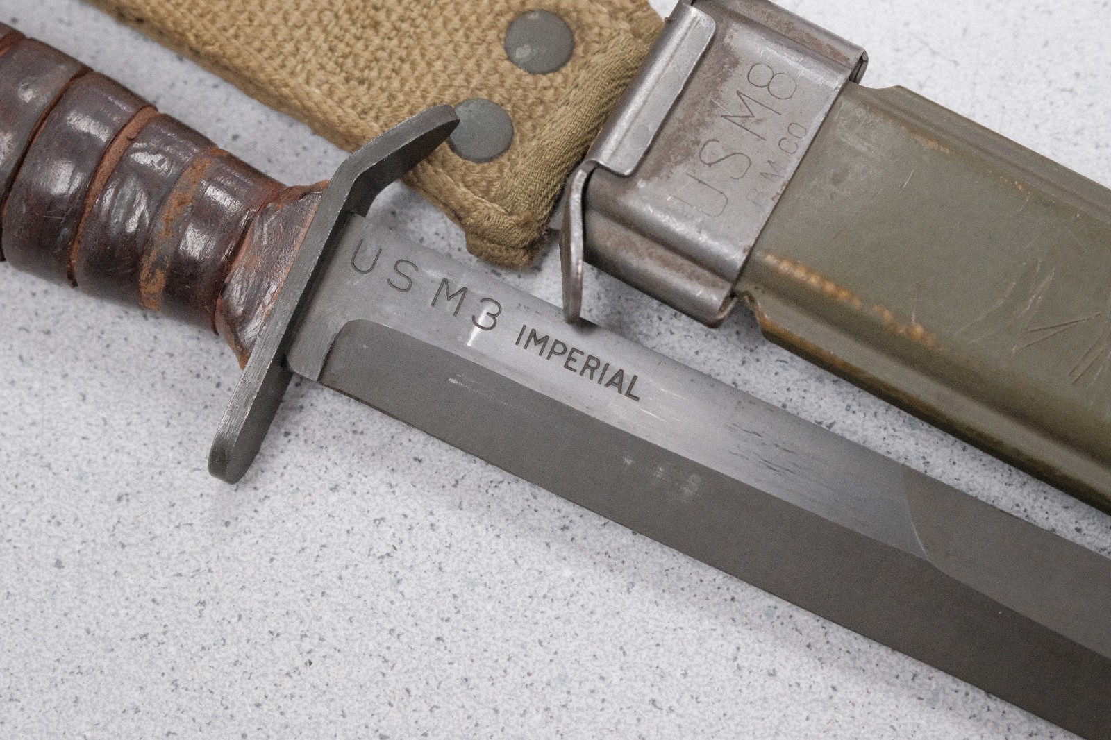 Imperial WWII US M3 Paratrooper Fighting Knife w/ USM8 Sheath B.M.CO Vintage WW2 Imperial WWII US M3 Paratrooper Fighting Knife w/ USM8 Sheath B.M.CO Vintage WW2