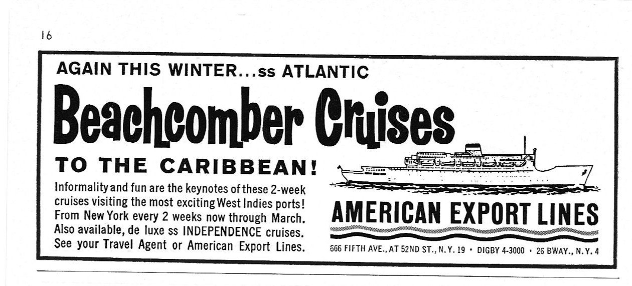 Vintage 1960s Beachcomber Cruises Advertisement Caribbean Travel