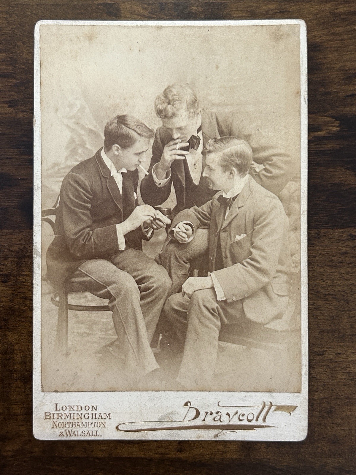 Antique Victorian Cabinet Card photo 1890s Cigarette Smoking Men Draycott London