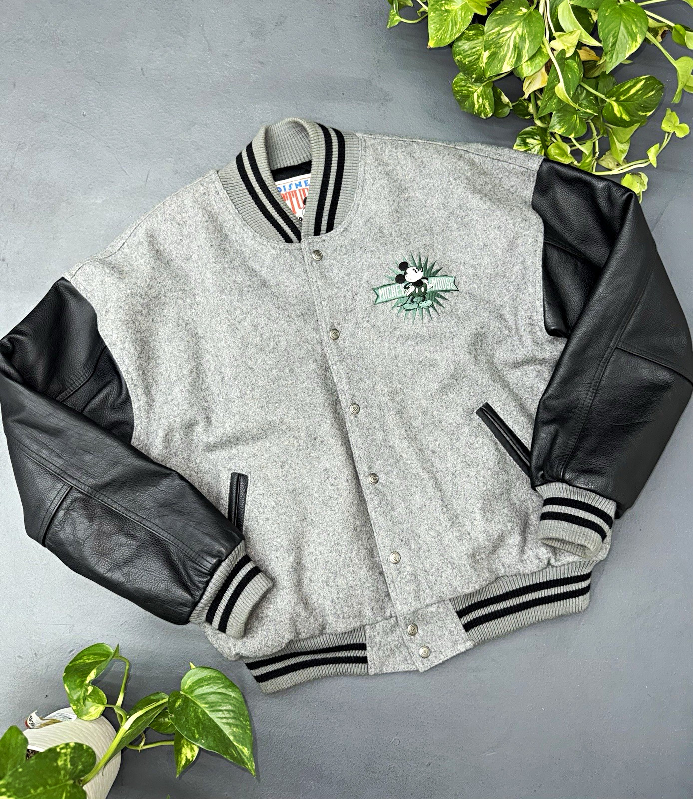 Vintage 90s Disney Mickey Mouse leather/wool bomber varsity jacket