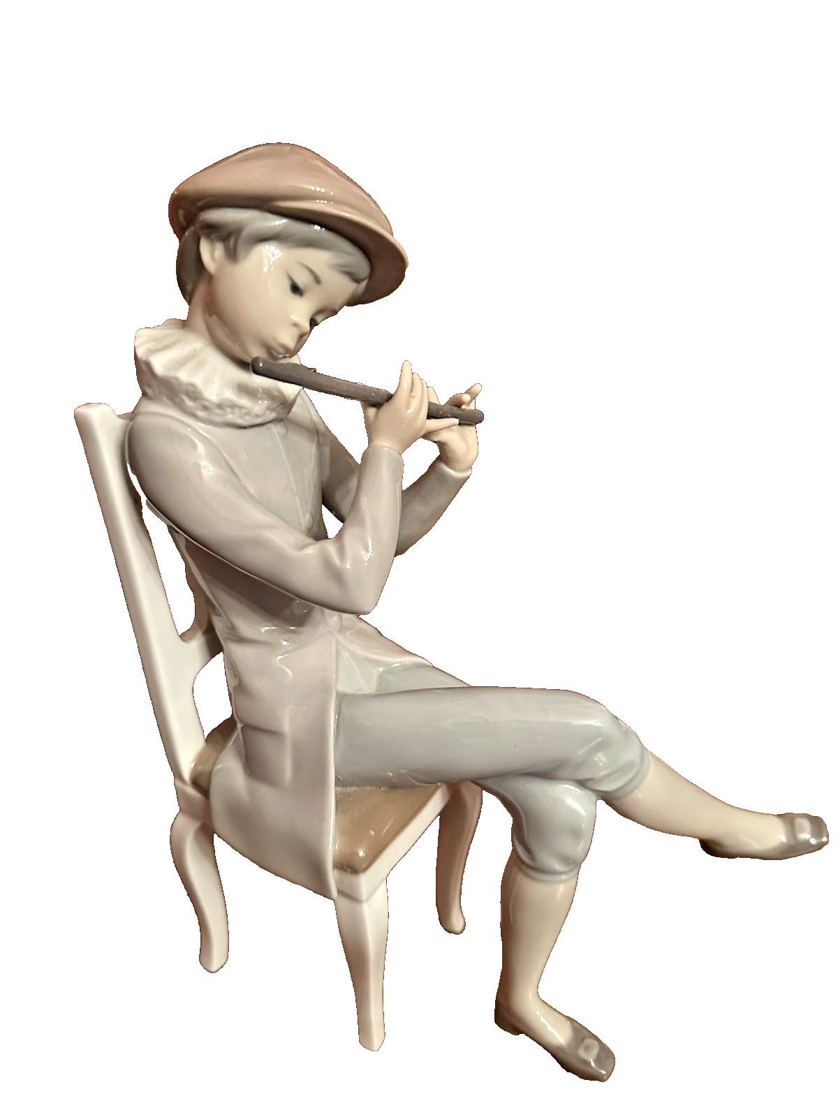 Rare Large LLadro Sculpture Boy With Flute in Chair #4877 G Mint