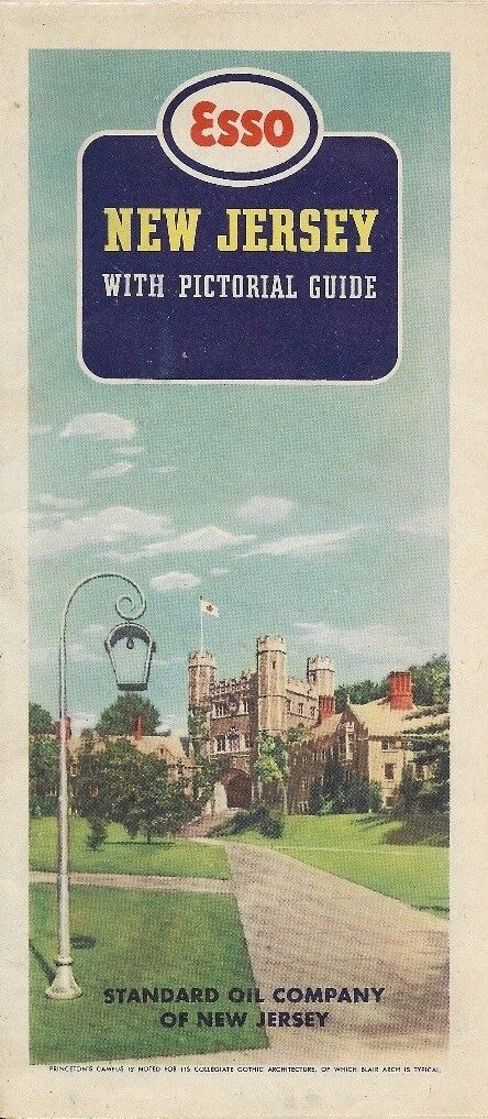 1942 ESSO GAS Road Map NEW JERSEY Princeton University Trenton Newark Camden